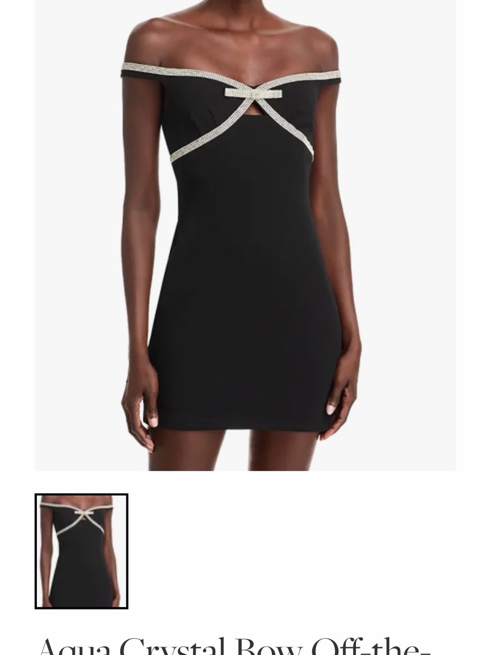 Aqua Black Off-Shoulder Mini Dress with Crystal Bow Trim